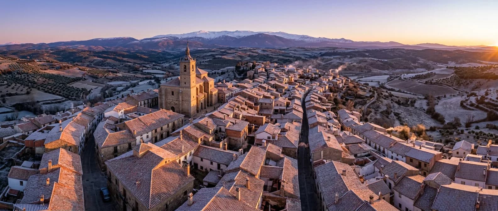 Tejados de un pueblo del interior peninsular en una mañana de invierno.